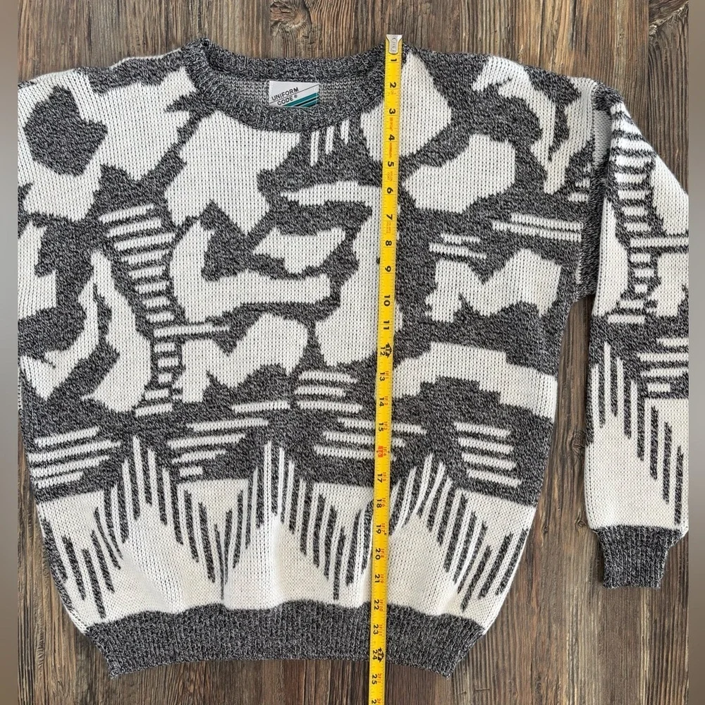 Vtg Uniform Code Knit Sweater Mens No Size Black White Abstract Grandpa Eclectic